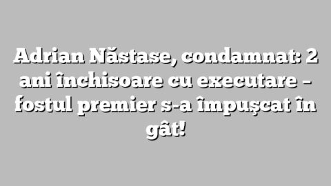 Adrian Năstase, condamnat: 2 ani închisoare cu executare  –  fostul premier s-a împuşcat în gât!